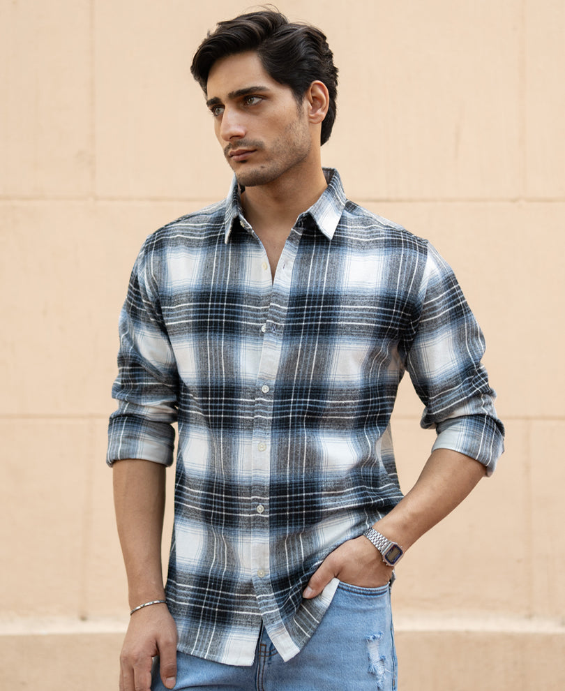 Black Lighweight Checks Shirt.