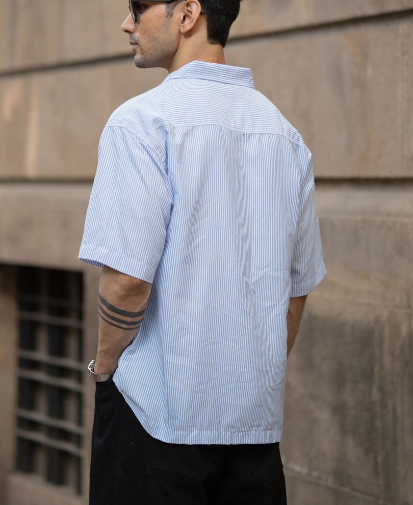 Blue Striped Print Shirt.