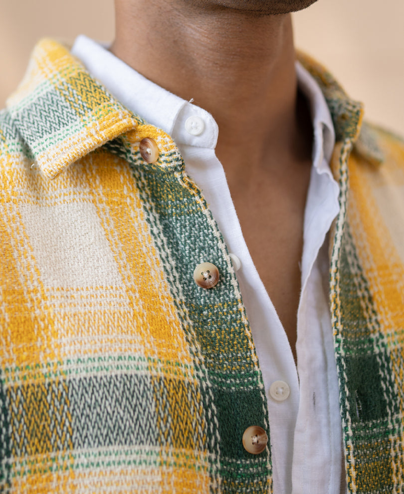Yellow And Green Structured Checks Shirt