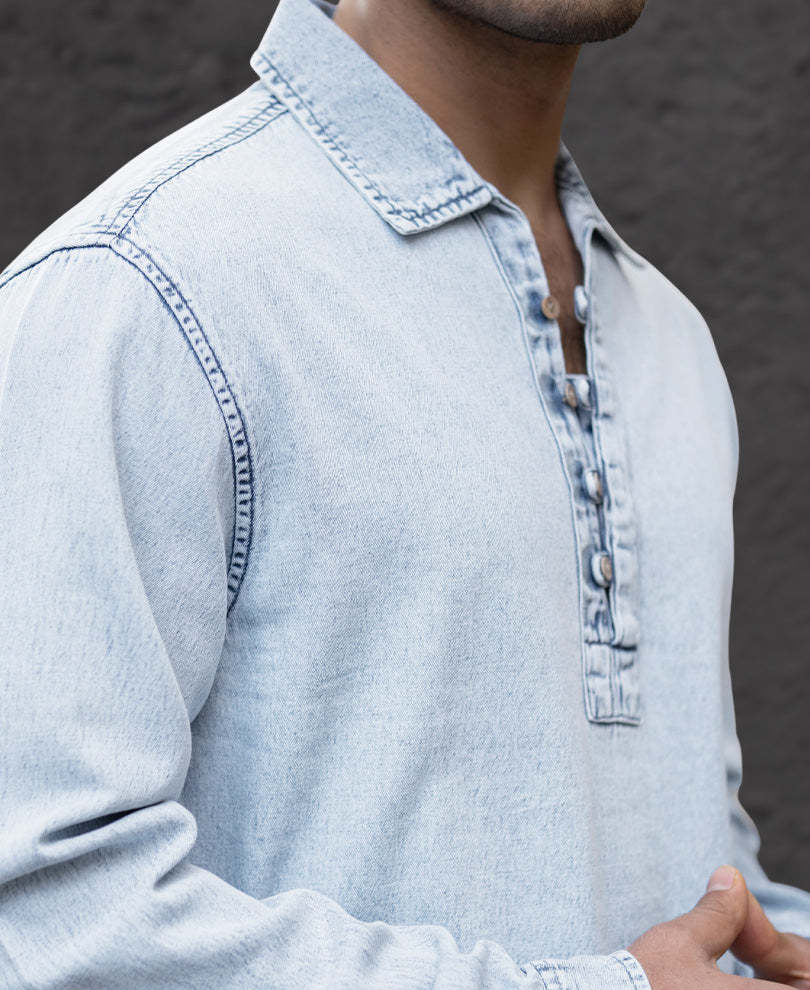 Light Blue Denim Kurta Shirt.