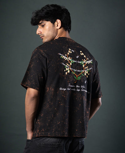 Dark Brown Floral Embroidery T-Shirt