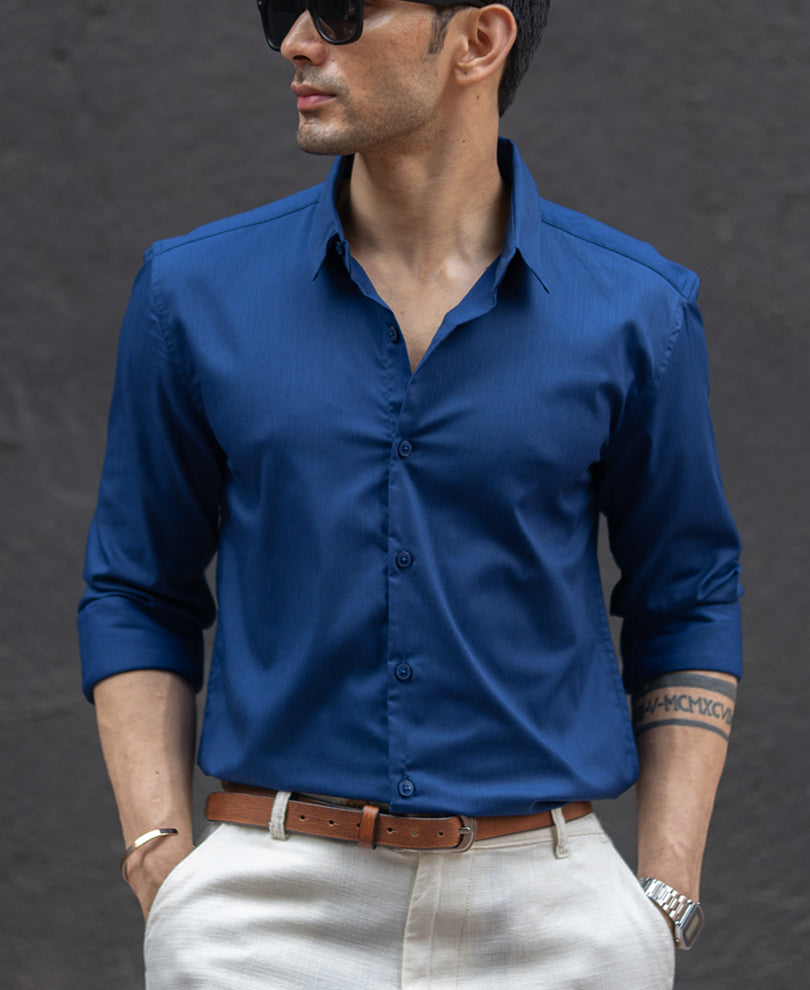 Navy Melange Stretch Shirt.