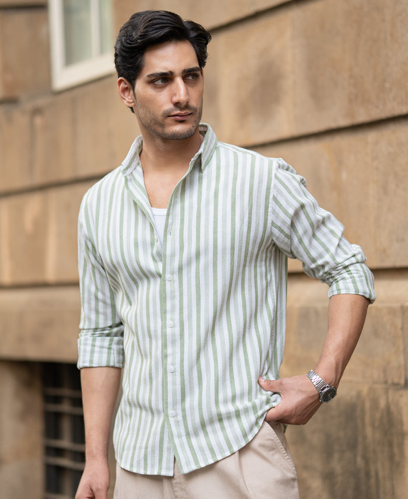 Mint Structured Stripe Shirt.