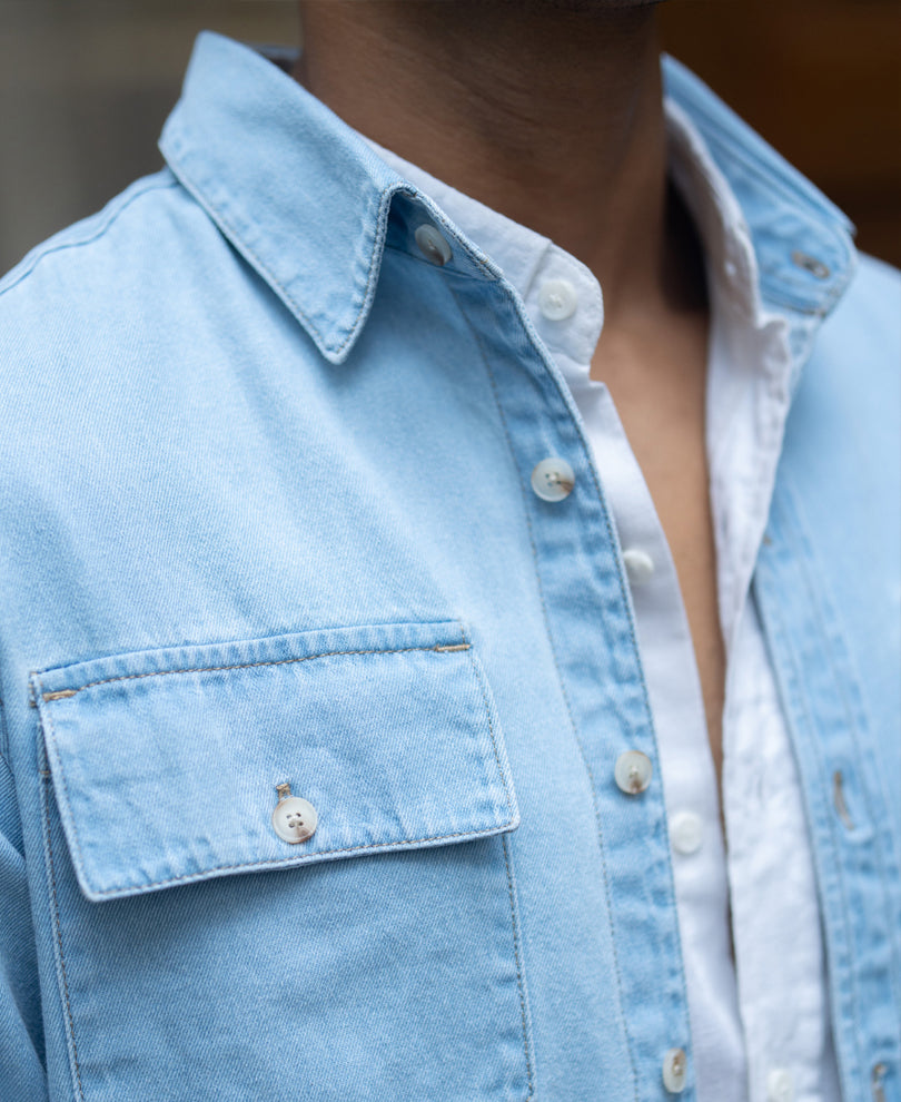 Blue Washed Denim Double Pocket Shirt