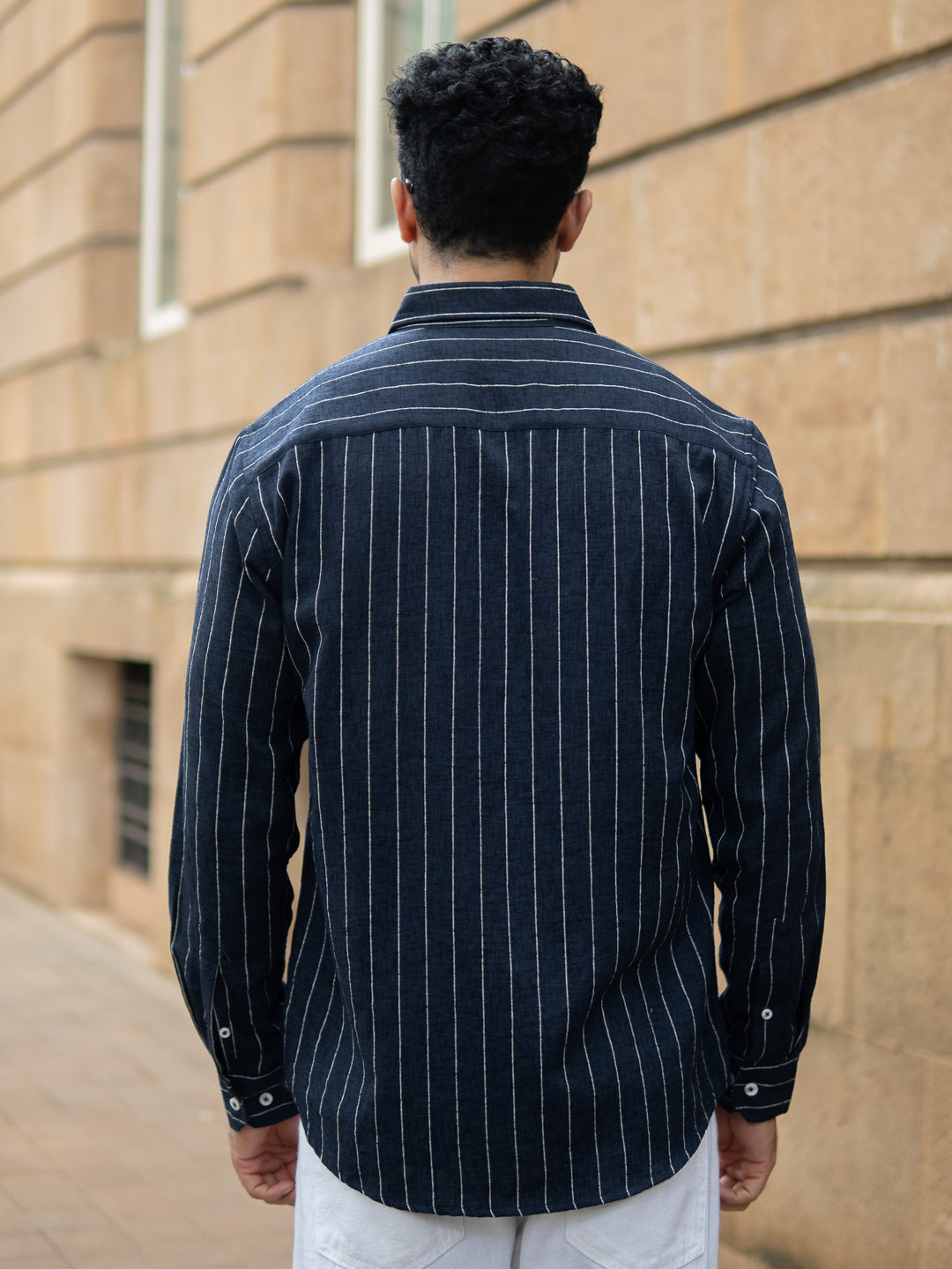Dark Blue Flowy Striped Shirt