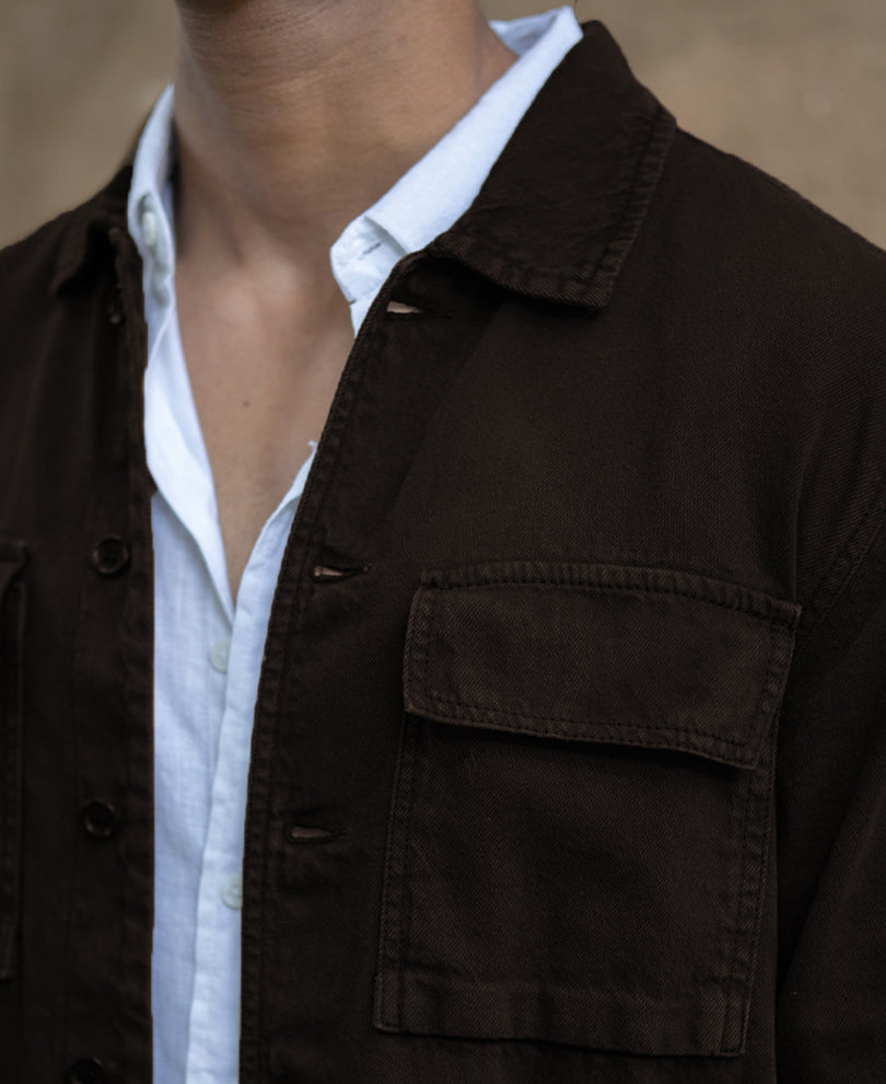 Dark Brown Double Pockets Denim Overshirt