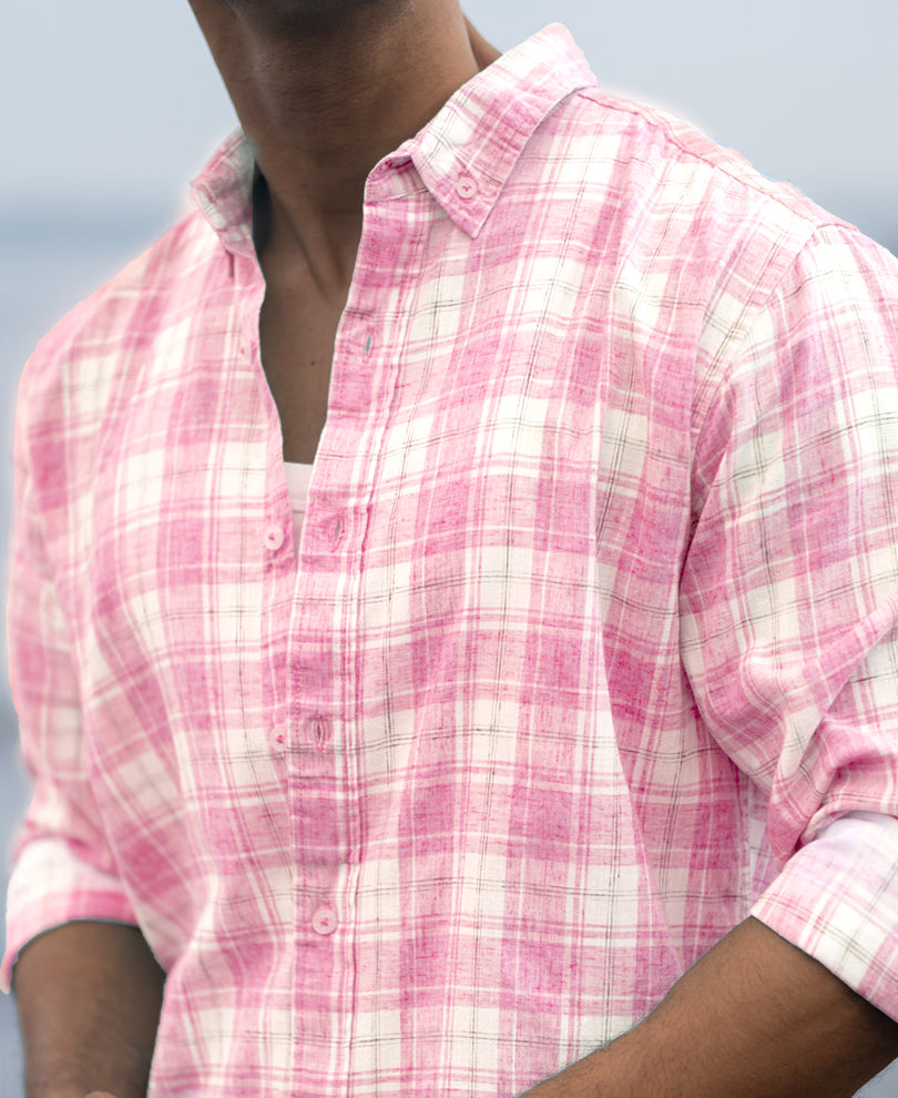 Pink Light Weight Ombre Checks Shirt