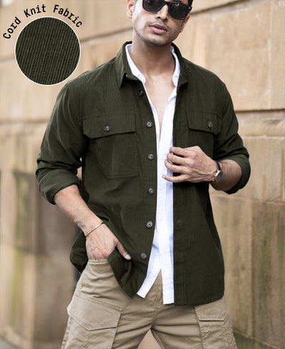 Olive Corduroy Shirt With Pockets