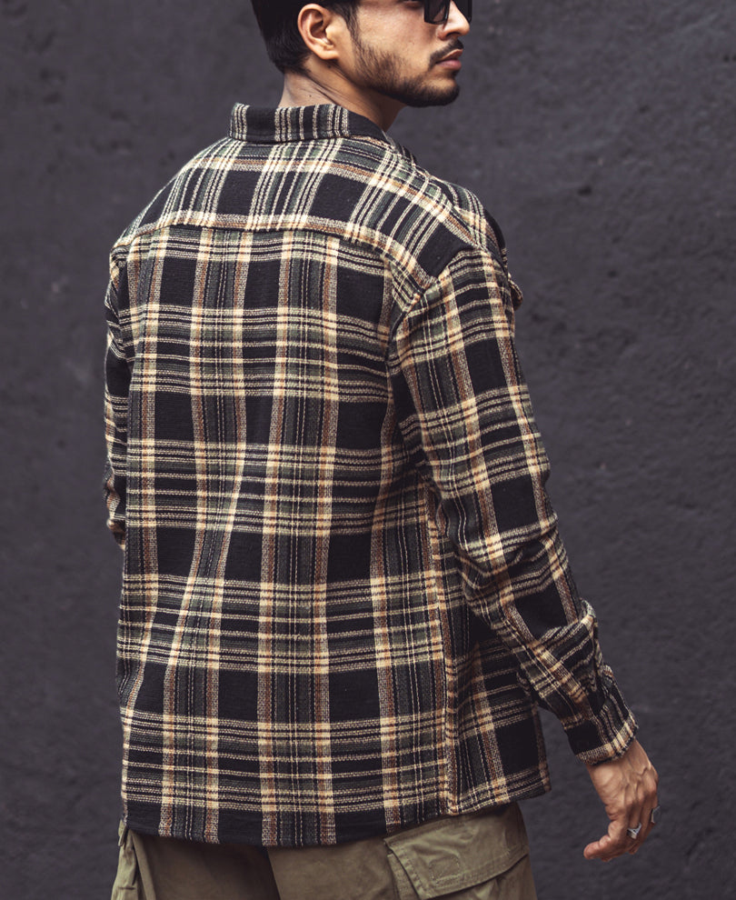 Multicolor Checks Double Pockets Oversize Drop Shoulder Shirt