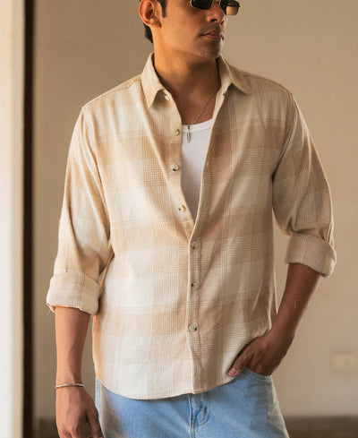 Beige Flannel Checks Shirt