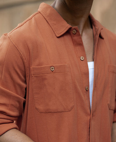Russet Brown Structure Knit Shirt
