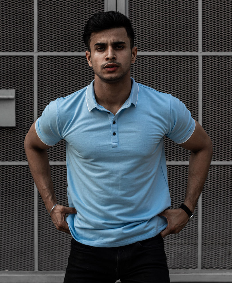 Sky Blue Polo Collar Half Sleeves T Shirt