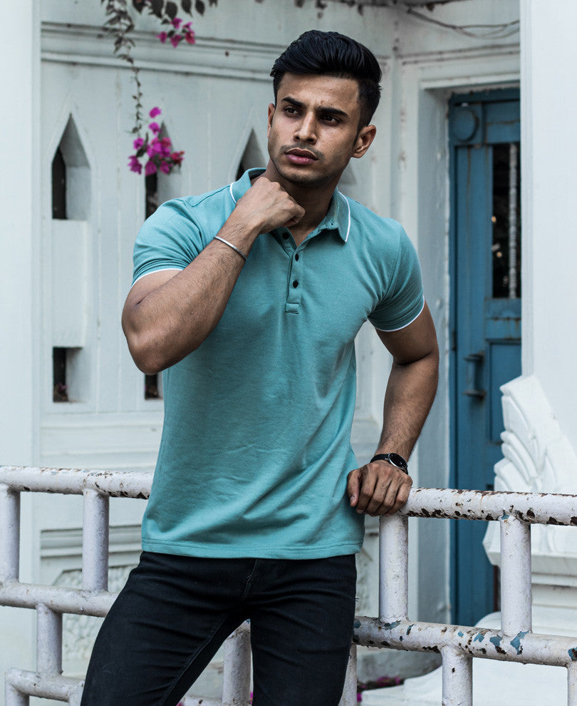 Mint Green Polo Collar Half Sleeves T Shirt
