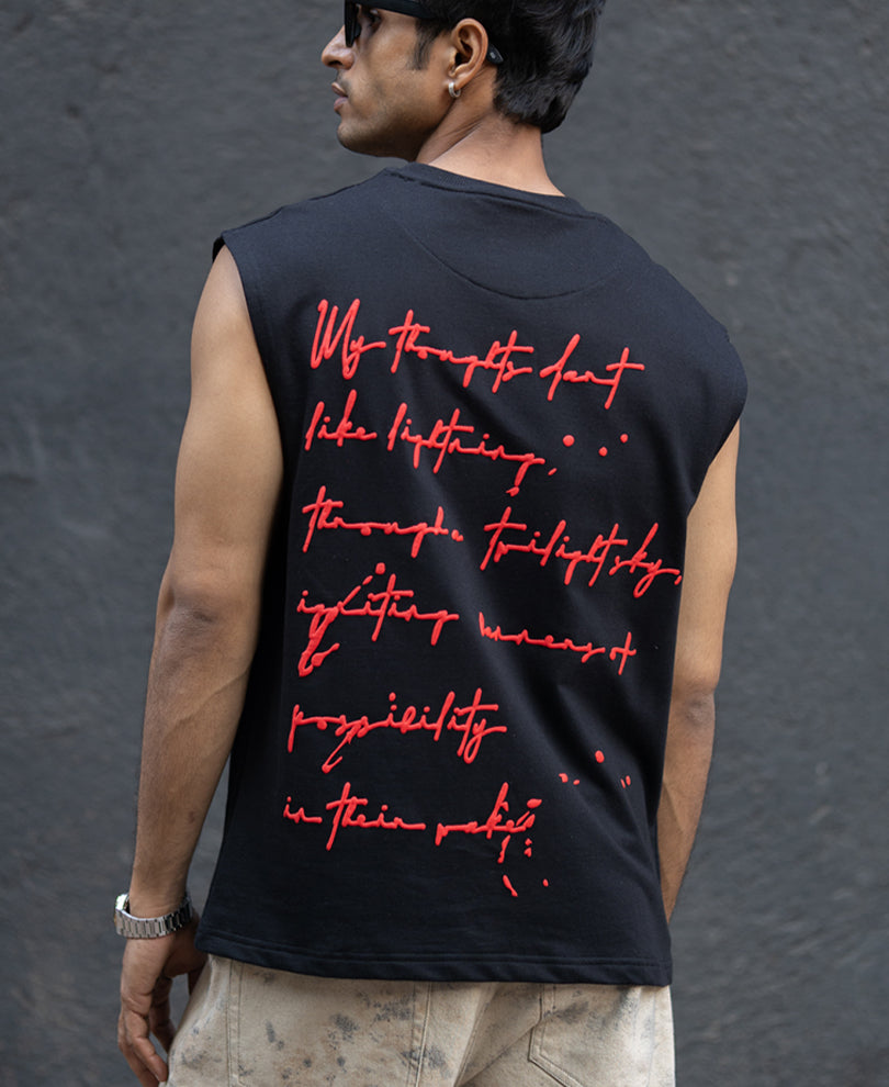 Black Slogan Print Vest.