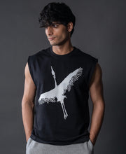 Heron Print Black Vest.