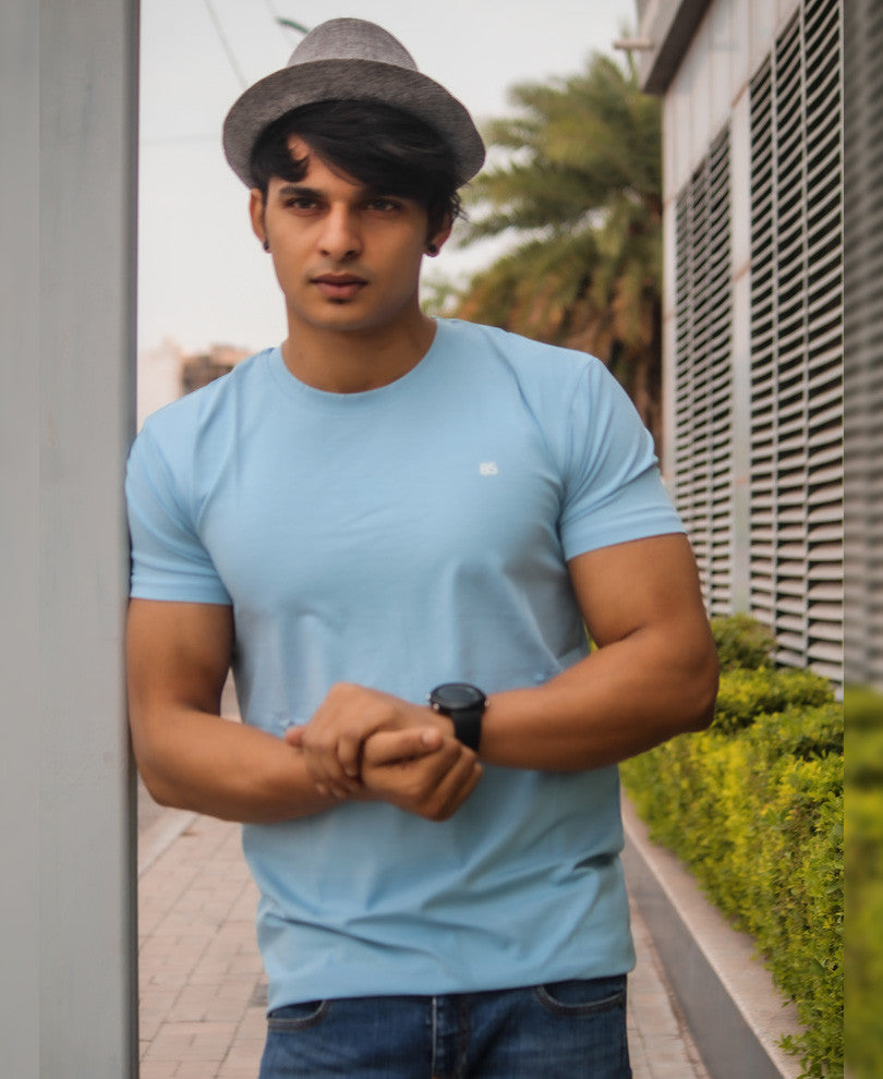 Urban Sky Blue Plain Half Sleeves T Shirt