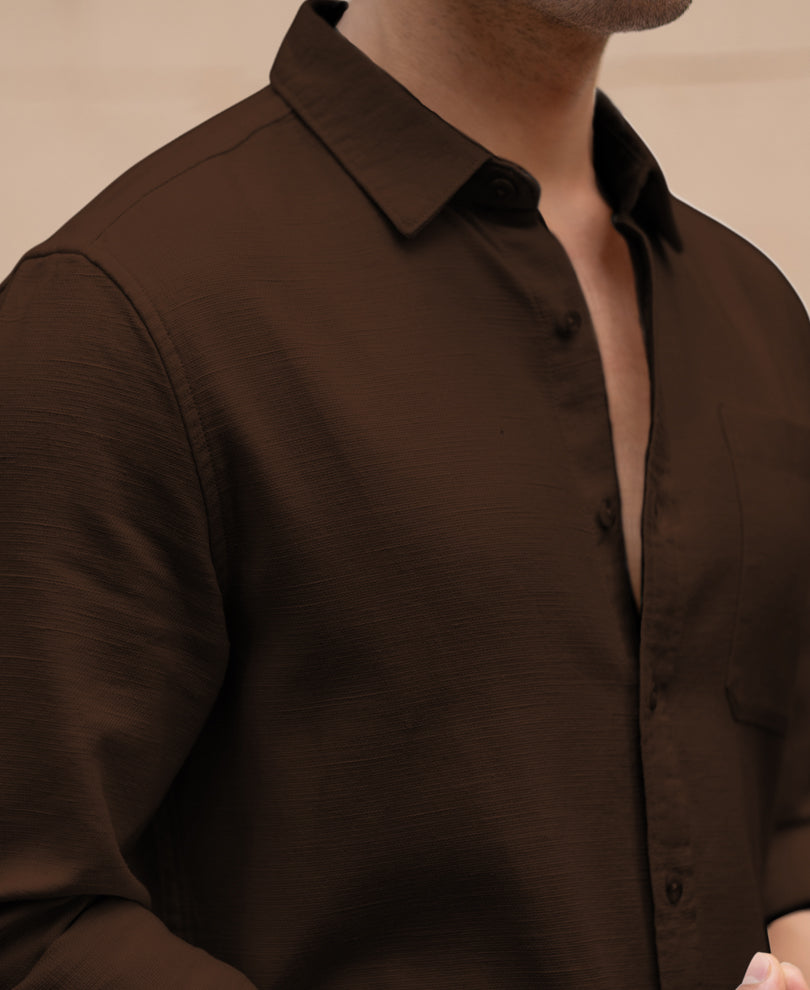 Dark Brown Linen Structured Co-Ord Set.