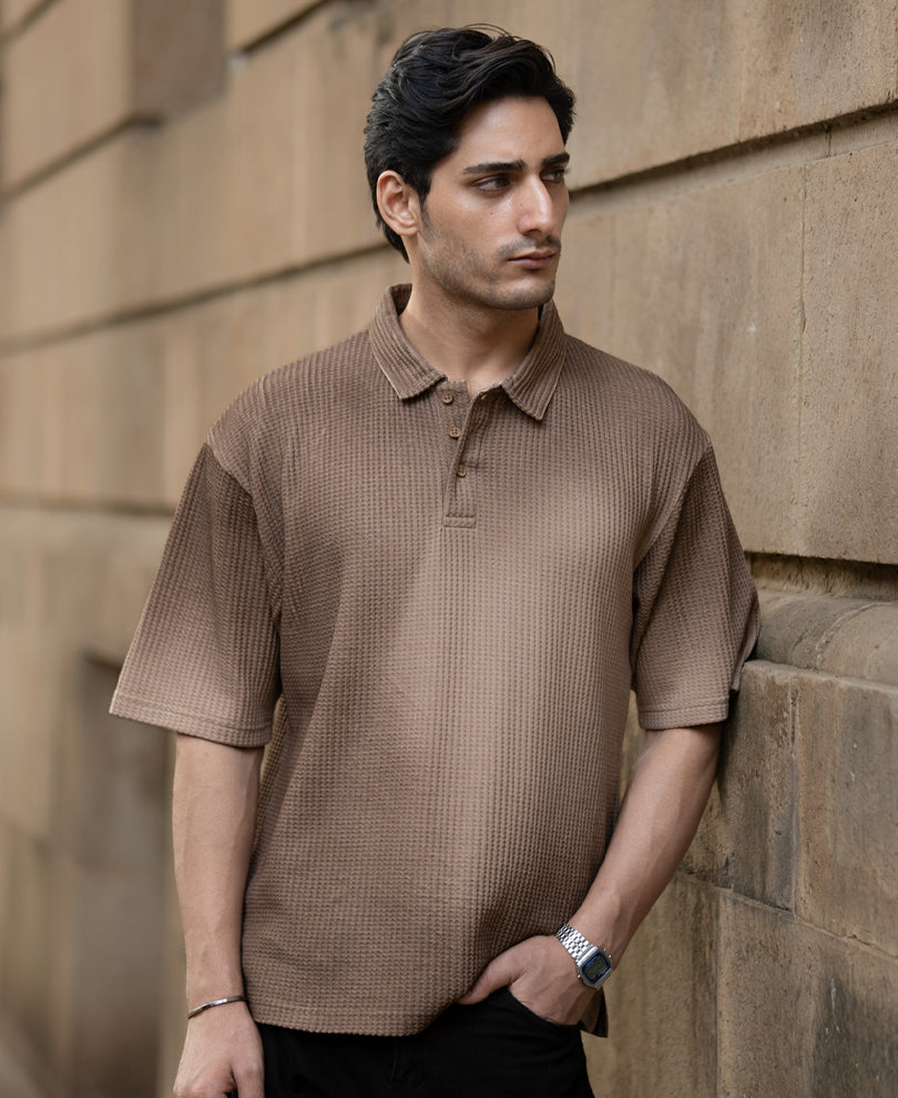 Dark Beige Sprayed Polo T-Shirt.