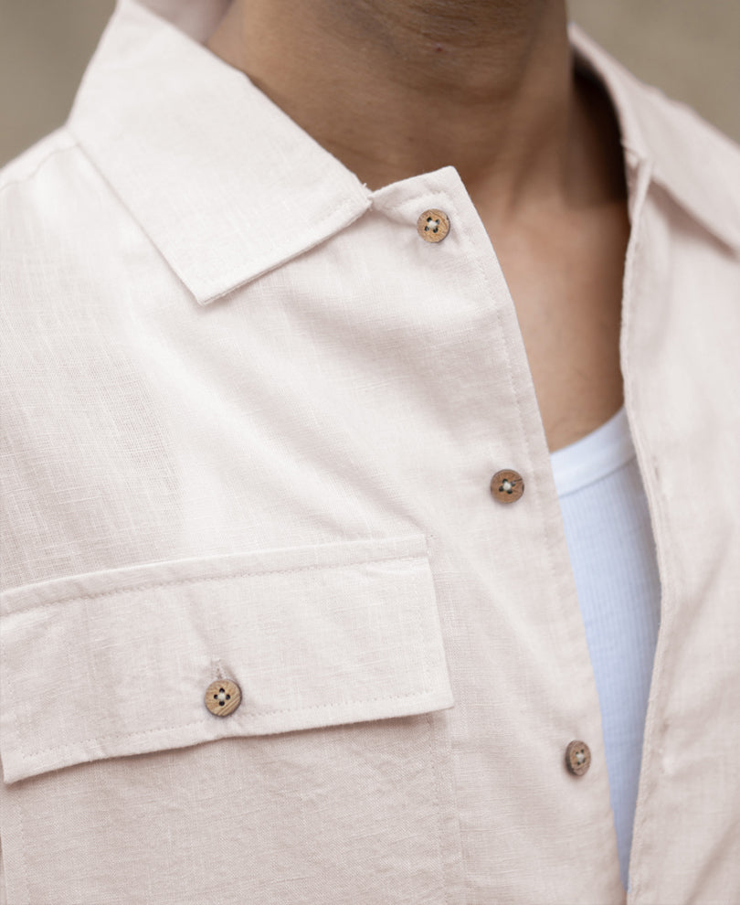 Cream Linen Double Pocket Shirt