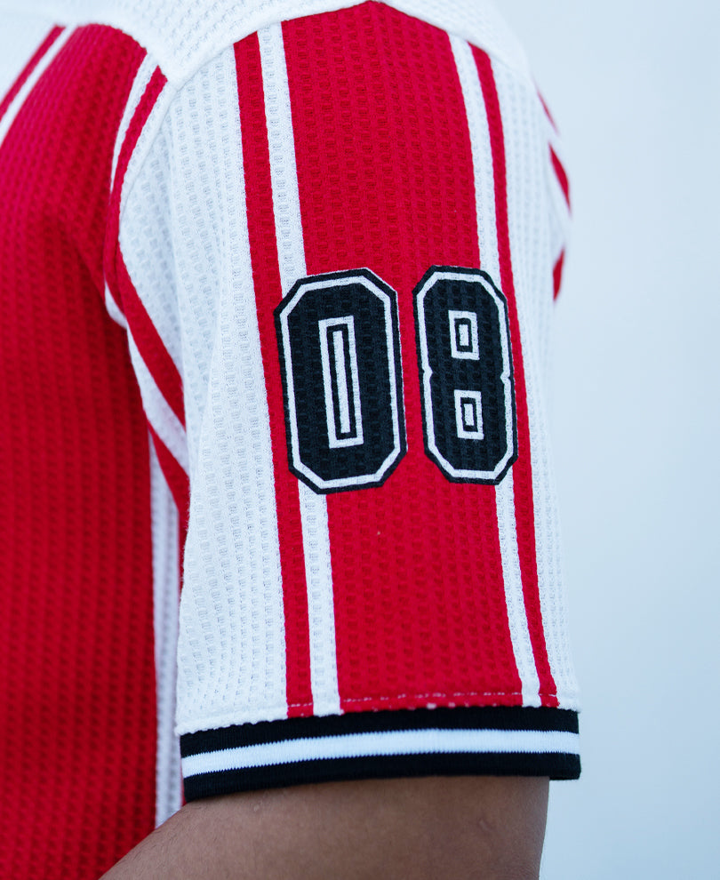 Red Printed Stripe Graphic T-Shirt.