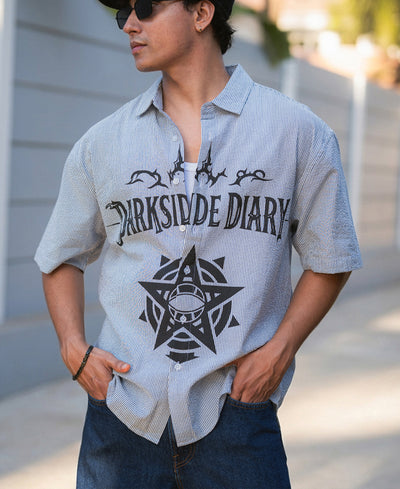 Goth Print Blue Stripe Shirt.