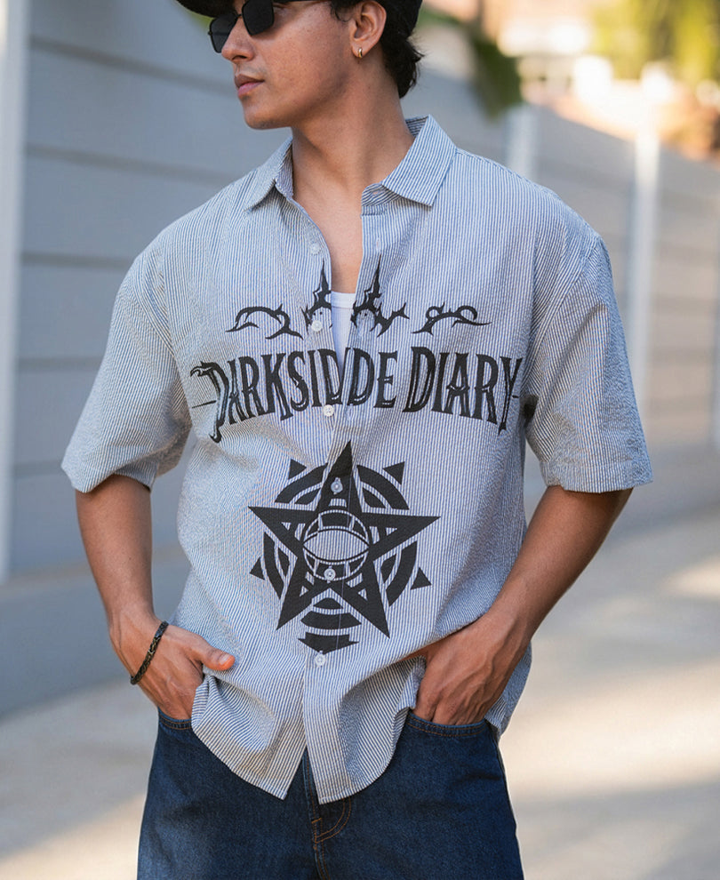 Goth Print Blue Stripe Shirt.