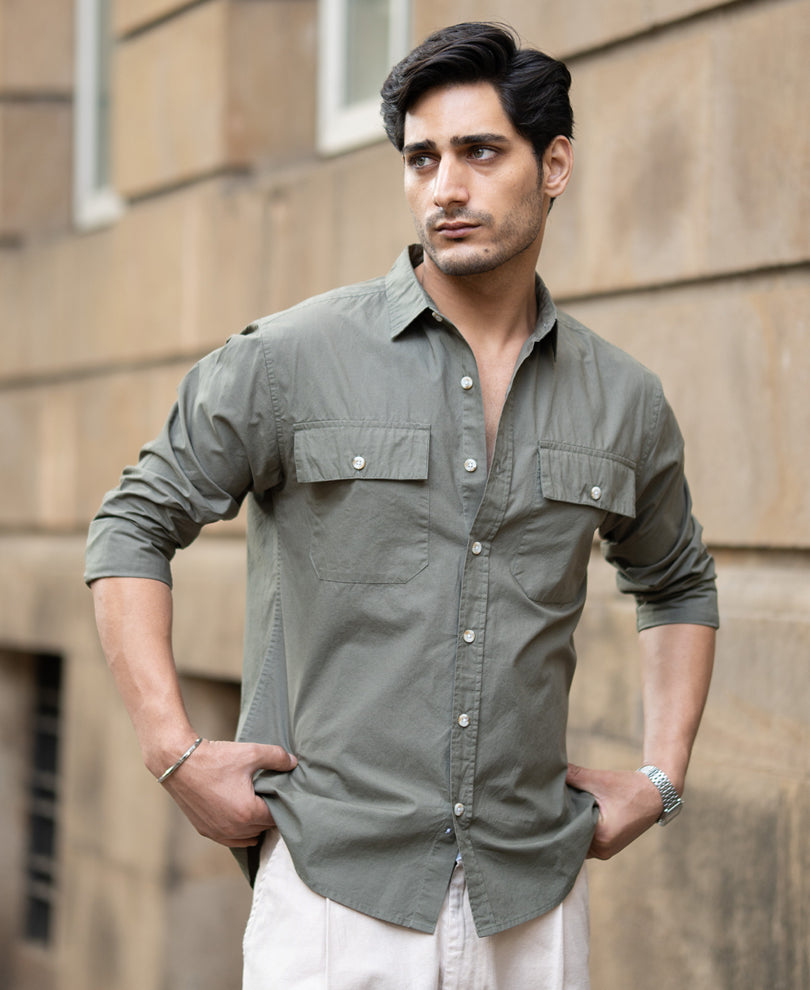 Green Double Pocket Lightweight Shirt.