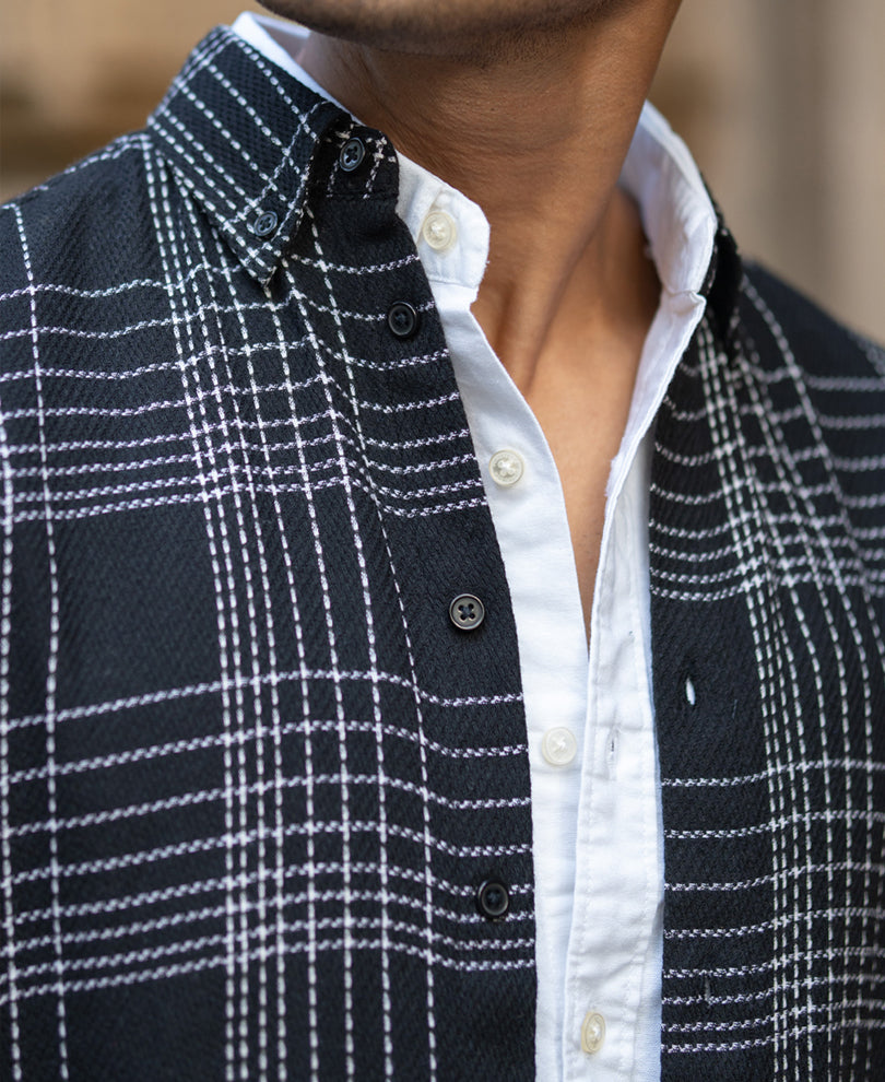 Black Structured Checked Shirt