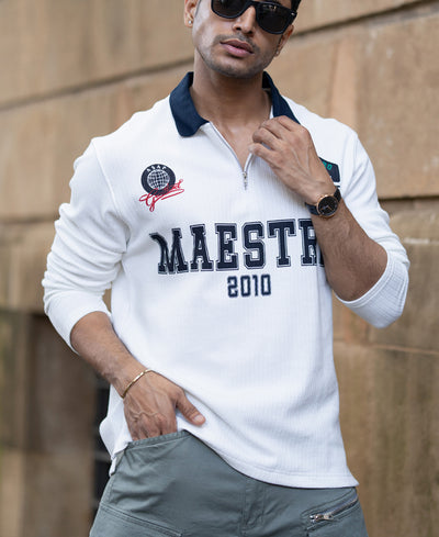 White Structured Printed T-Shirt