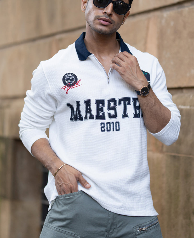 White Structured Printed T-Shirt