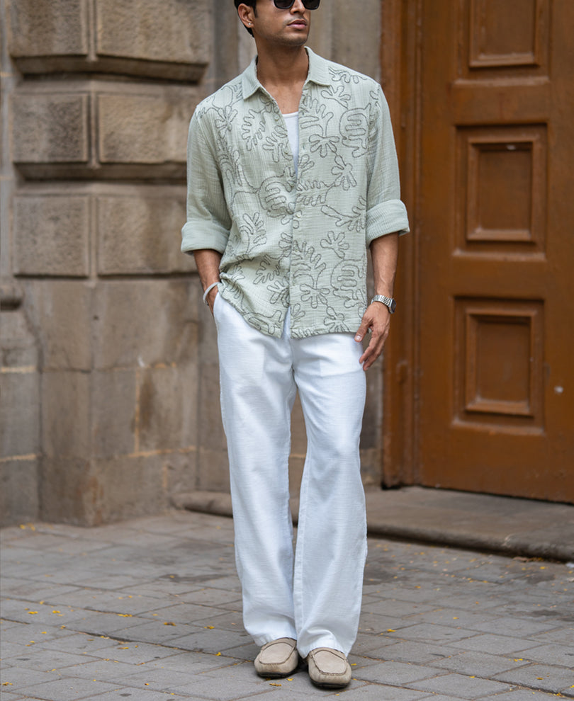 Sage Green Embroidered Shirt.