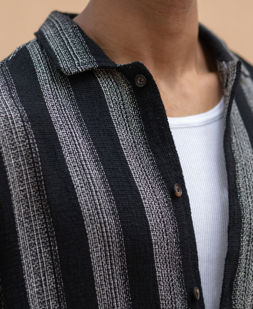 Black Structured Striped Shirt.