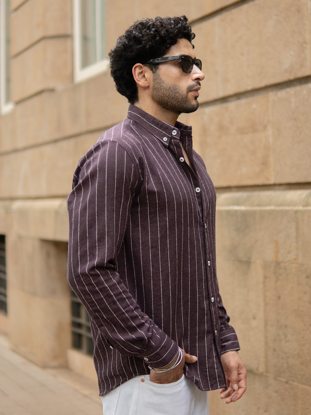 Brown Flowy Striped Shirt