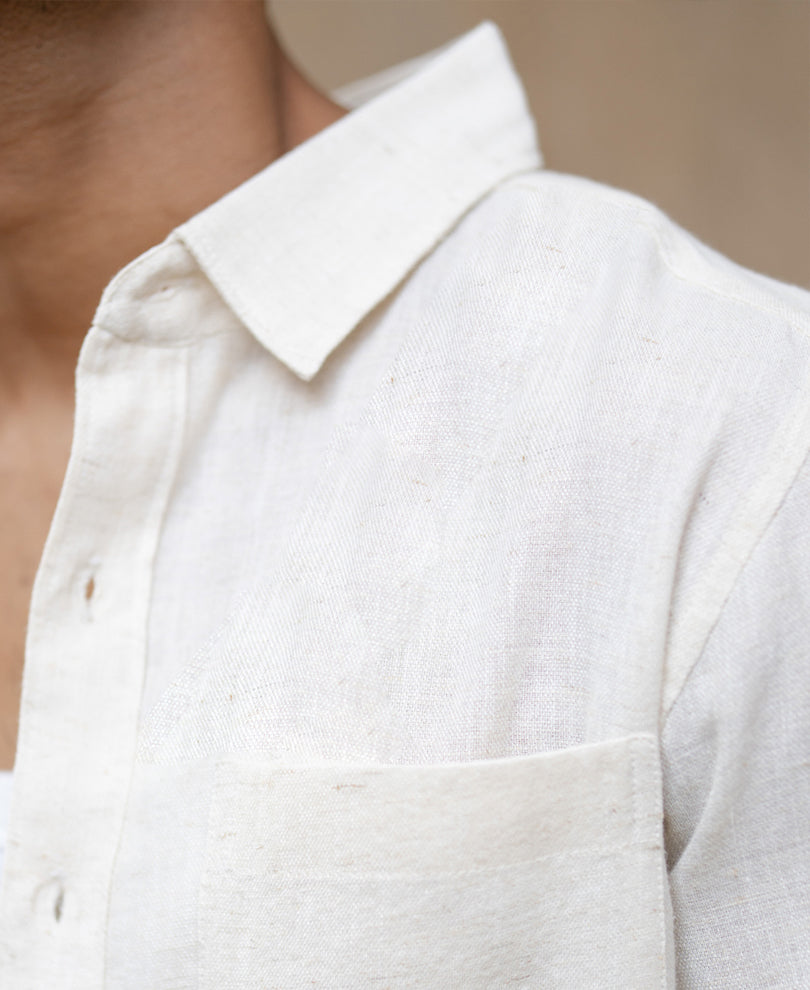 Light Beige Slub Textured Linen Shirt