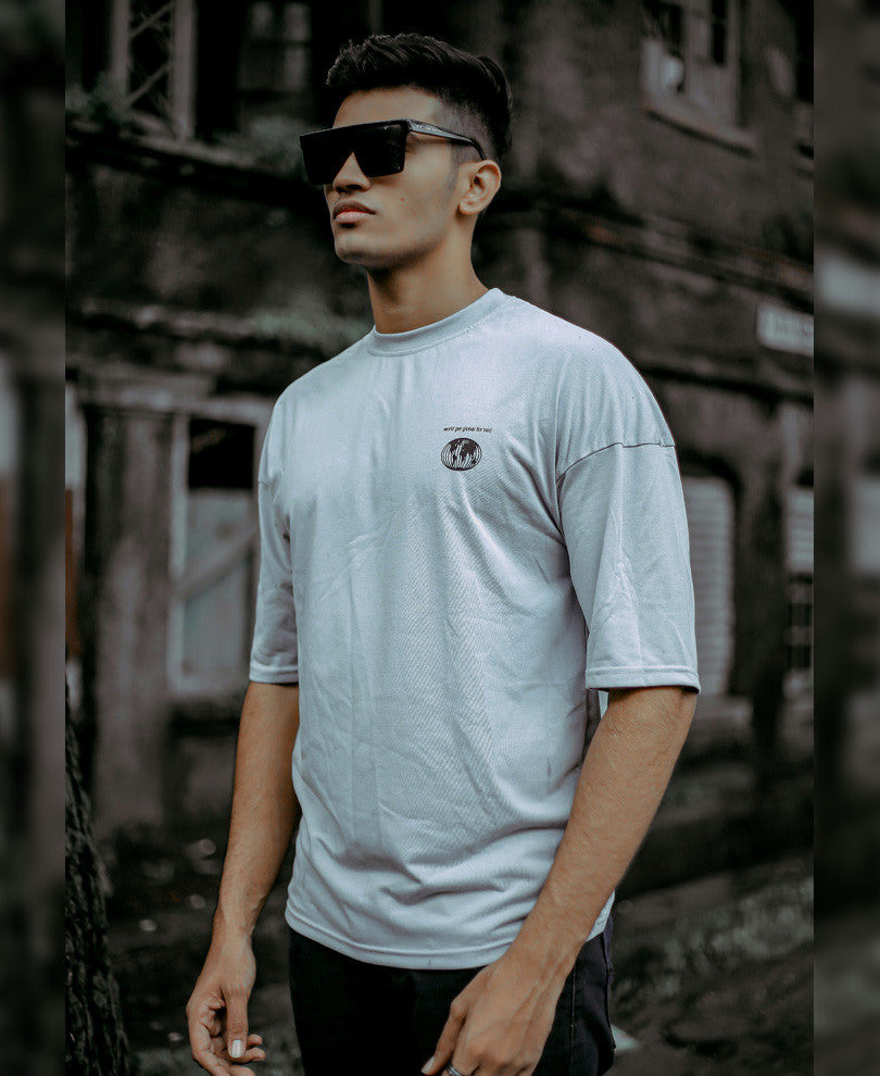 Grey Global Logo Print Oversize Drop Shoulder T Shirt