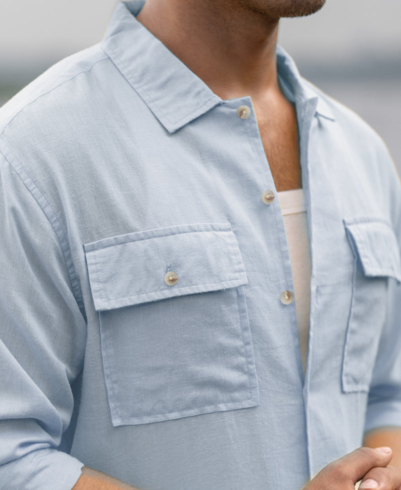 Light Blue Linen Double Pocket Shirt