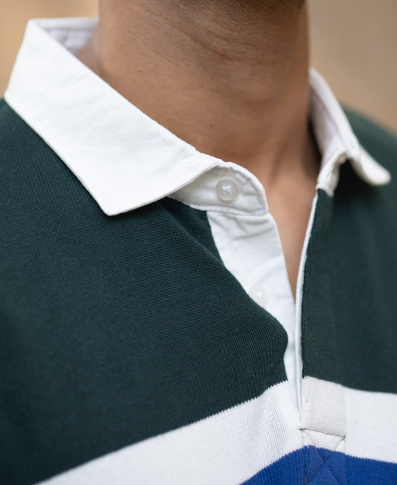 Olive And White Stripe Polo T-Shirt