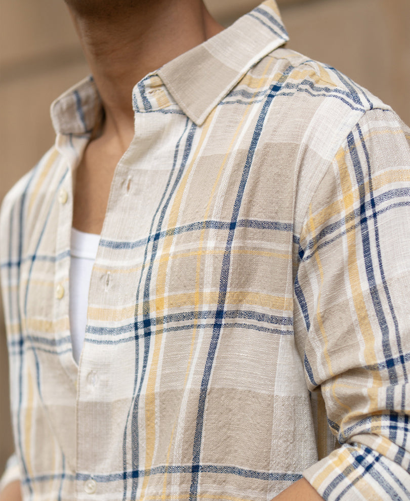 Beige Lightweight Structure Checks Shirt