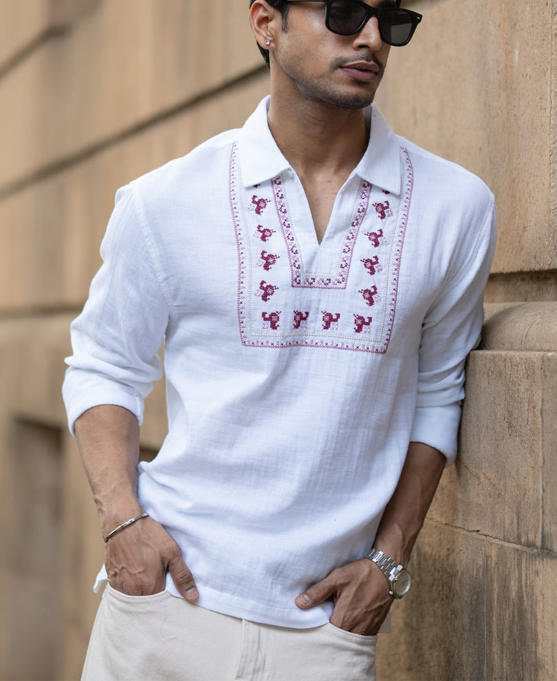 White Embroidered Kurta Shirt
