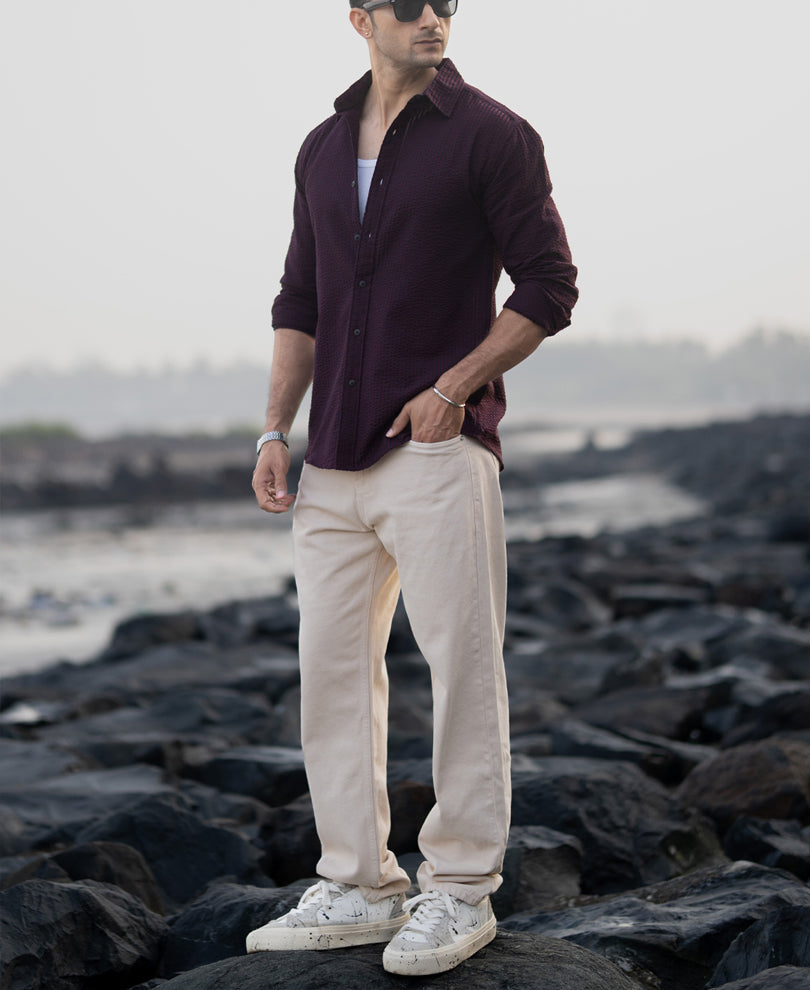 Wine Structured Striped Shirt.
