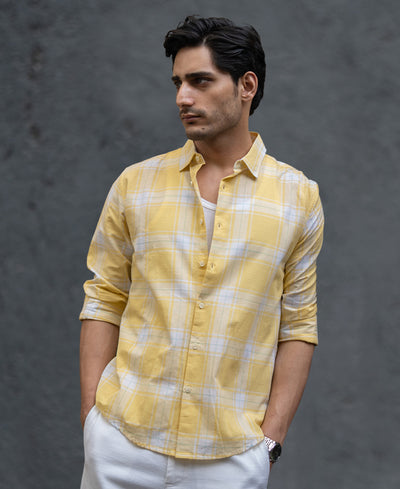 Yellow Lightweight Cotton Checks Shirt