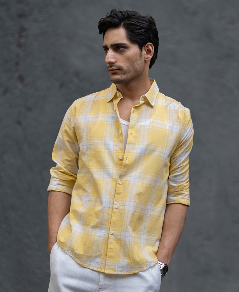Yellow Lightweight Cotton Checks Shirt