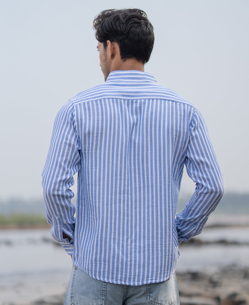 Blue Double Cloth Stripe Shirt