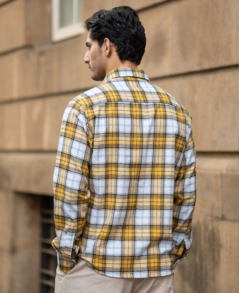 Yellow Checks Double Pocket Shirt.