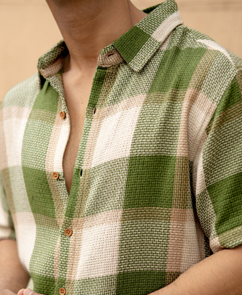 Green Structured Checks Shirt