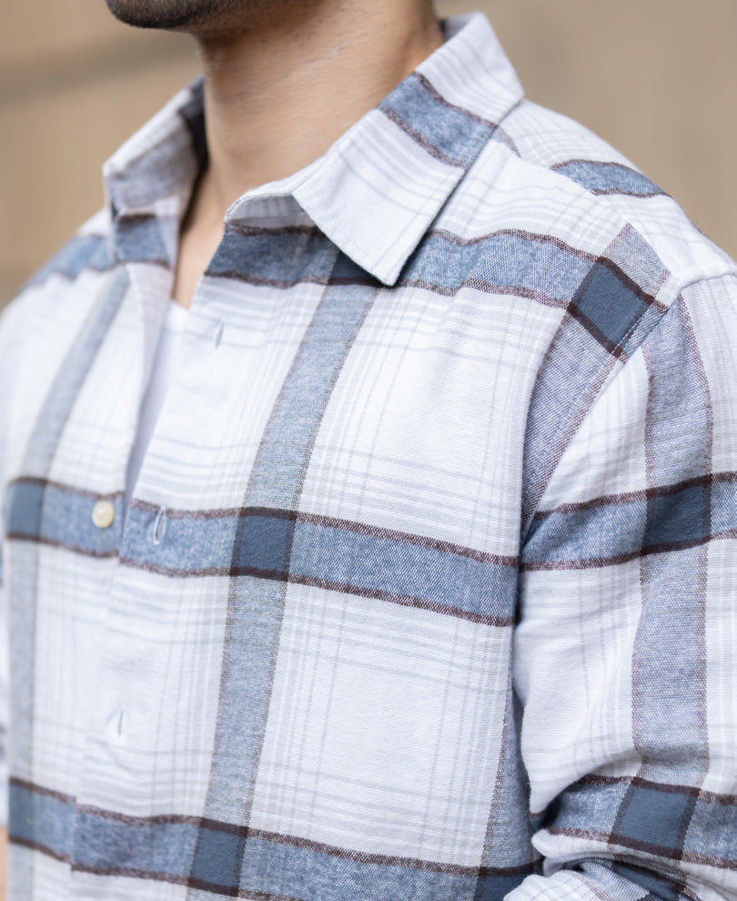 Grey Structured Checked Shirt.