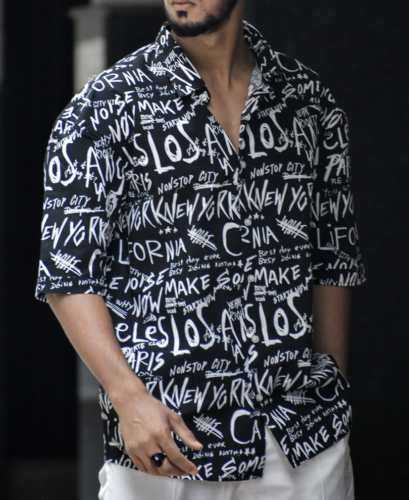 Black Los Angeles All Over Print Oversize Drop Shoulder Shirt