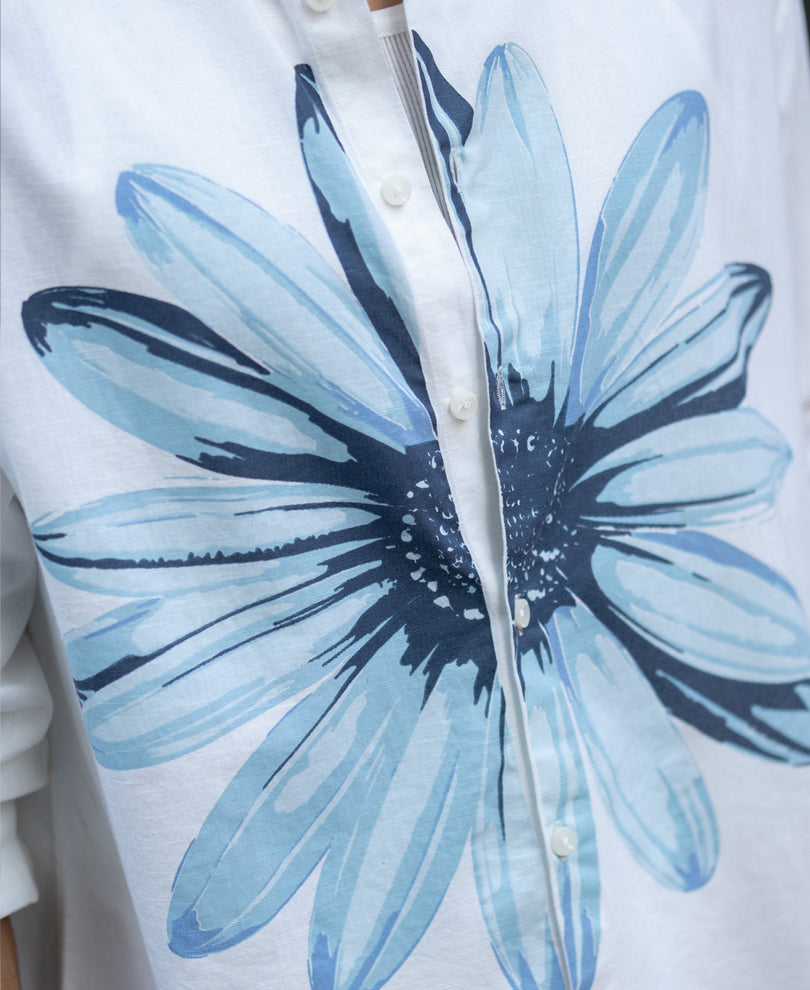 White Printed Boxy Lightweight Shirt.