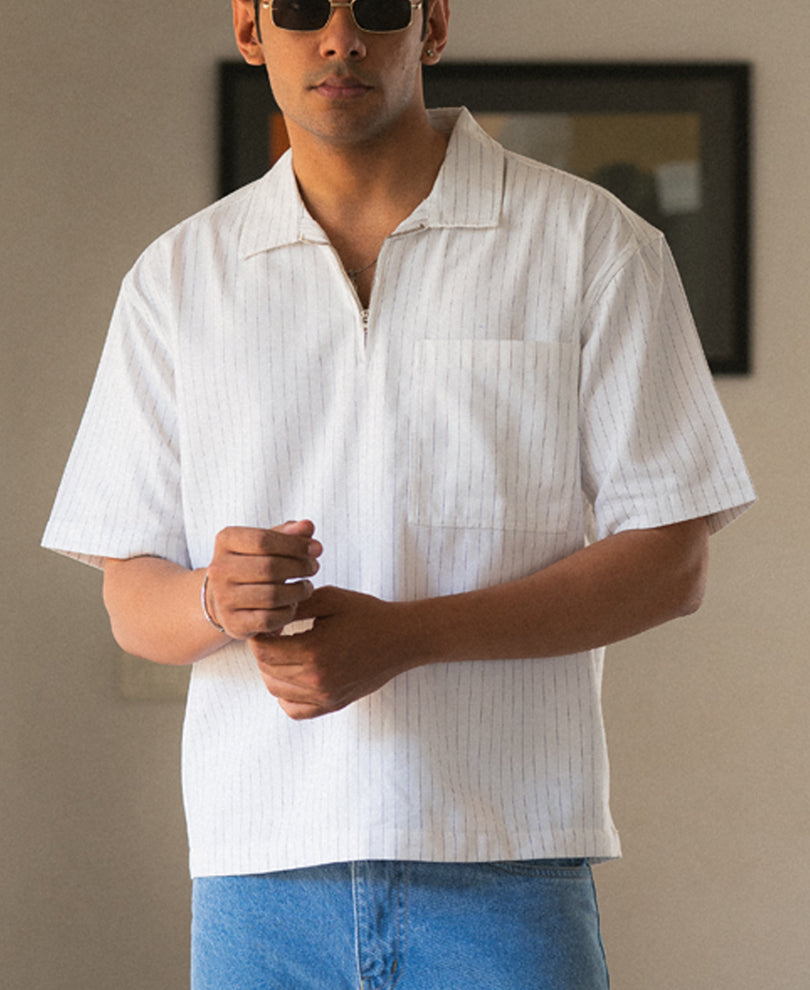 White Striped Zipper Shirt