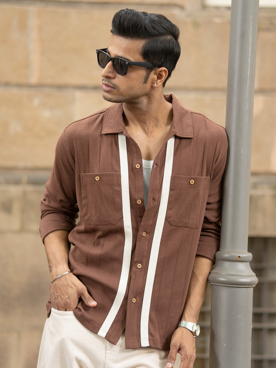 Brown Tape Detail Shirt